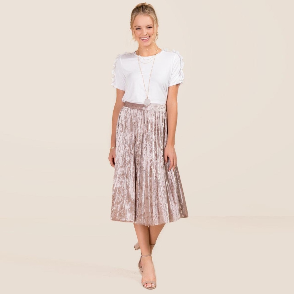 Darla Pleated Crushed Velvet Midi Skirt NWT